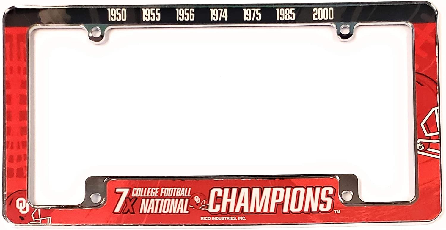 University of Oklahoma Sooners 7X Champions Metal License License Plate Frame Tag Cover, All Over Design, 12x6 Inch