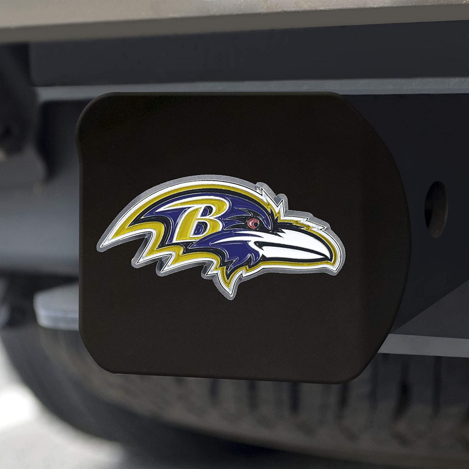 Baltimore Ravens Hitch Cover Black Solid Metal with Raised Color Metal Emblem 2" Square Type III