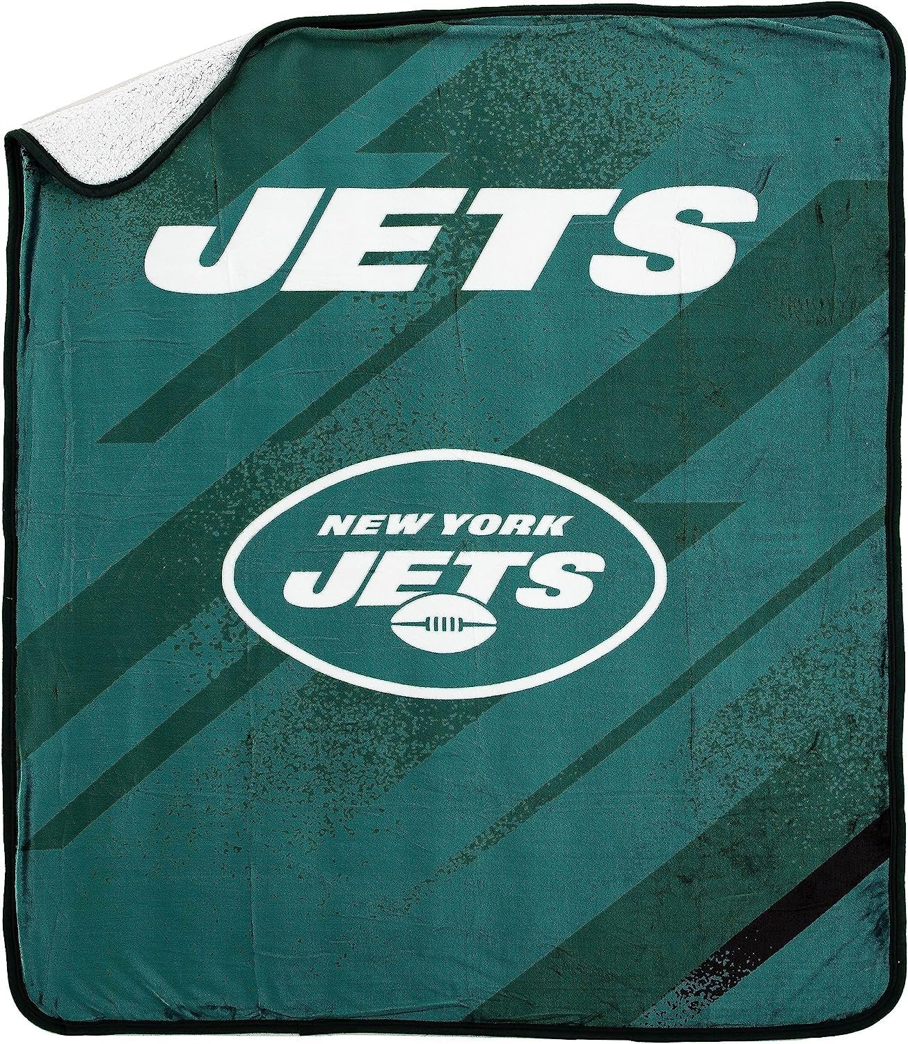 New York Jets Throw Blanket, Sherpa Raschel Polyester, Silk Touch Style, Velocity Design, 50x60 Inch