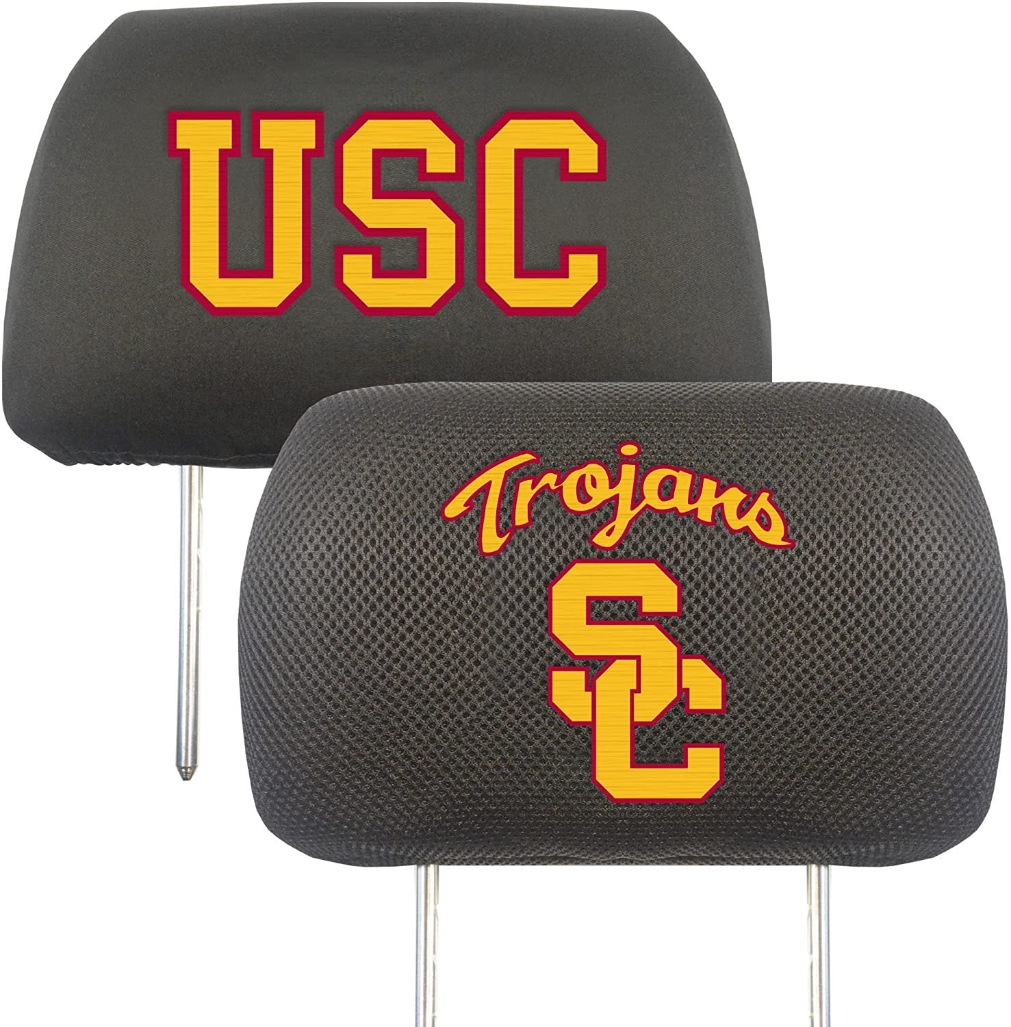 University of Southern California USC Trojans Pair of Premium Auto Head Rest Covers, Embroidered, Black Elastic, 14x10 Inch