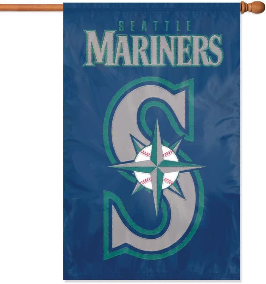 Seattle Mariners Premium Double Sided Banner Flag Applique Embroidered 28x44 Inches