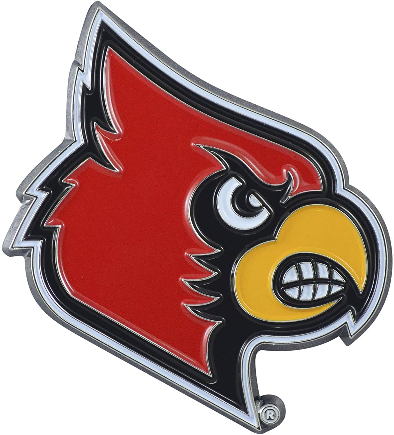University of Louisville Cardinals Premium Solid Metal Raised Auto Emblem, Team Color, Shape Cut, Adhesive Backing