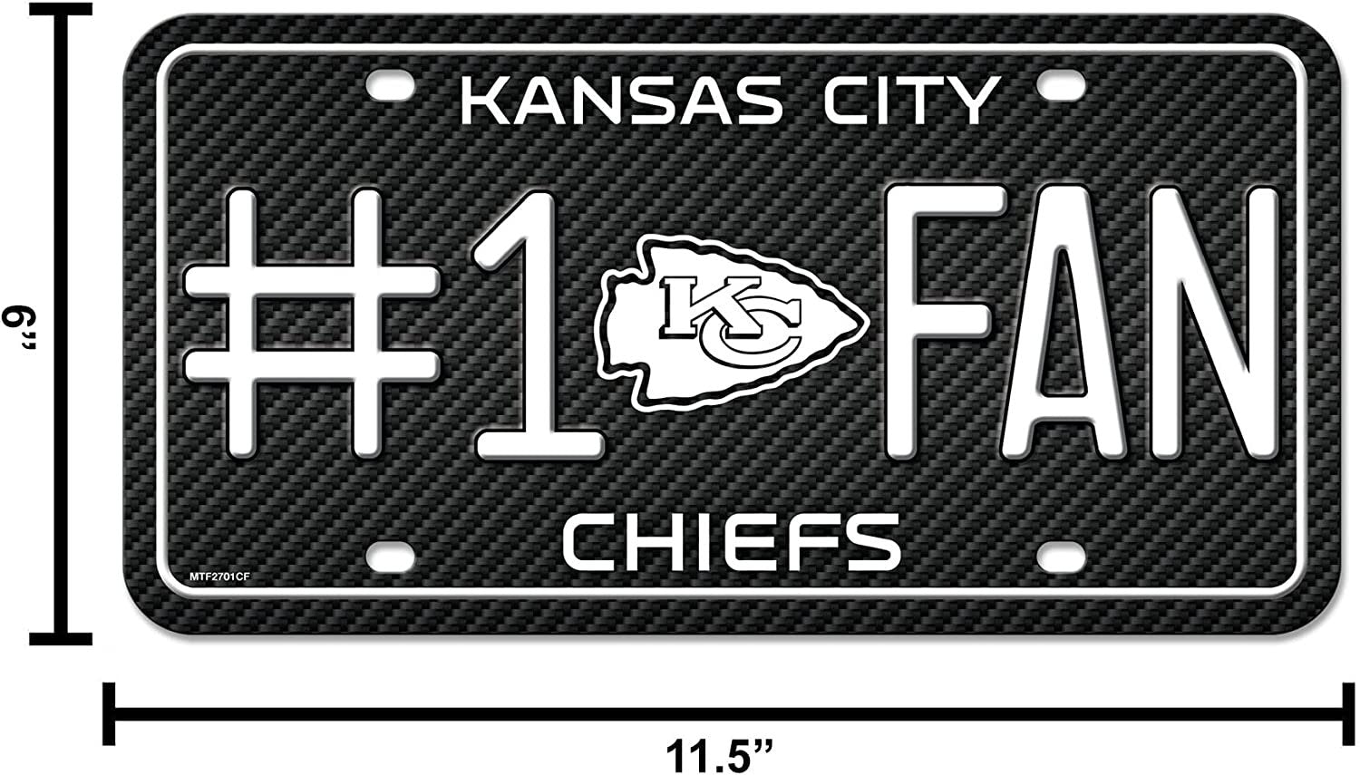 Kansas City Chiefs #1 Fan Metal License Plate Tag Carbon Fiber Design 12x6 Inch