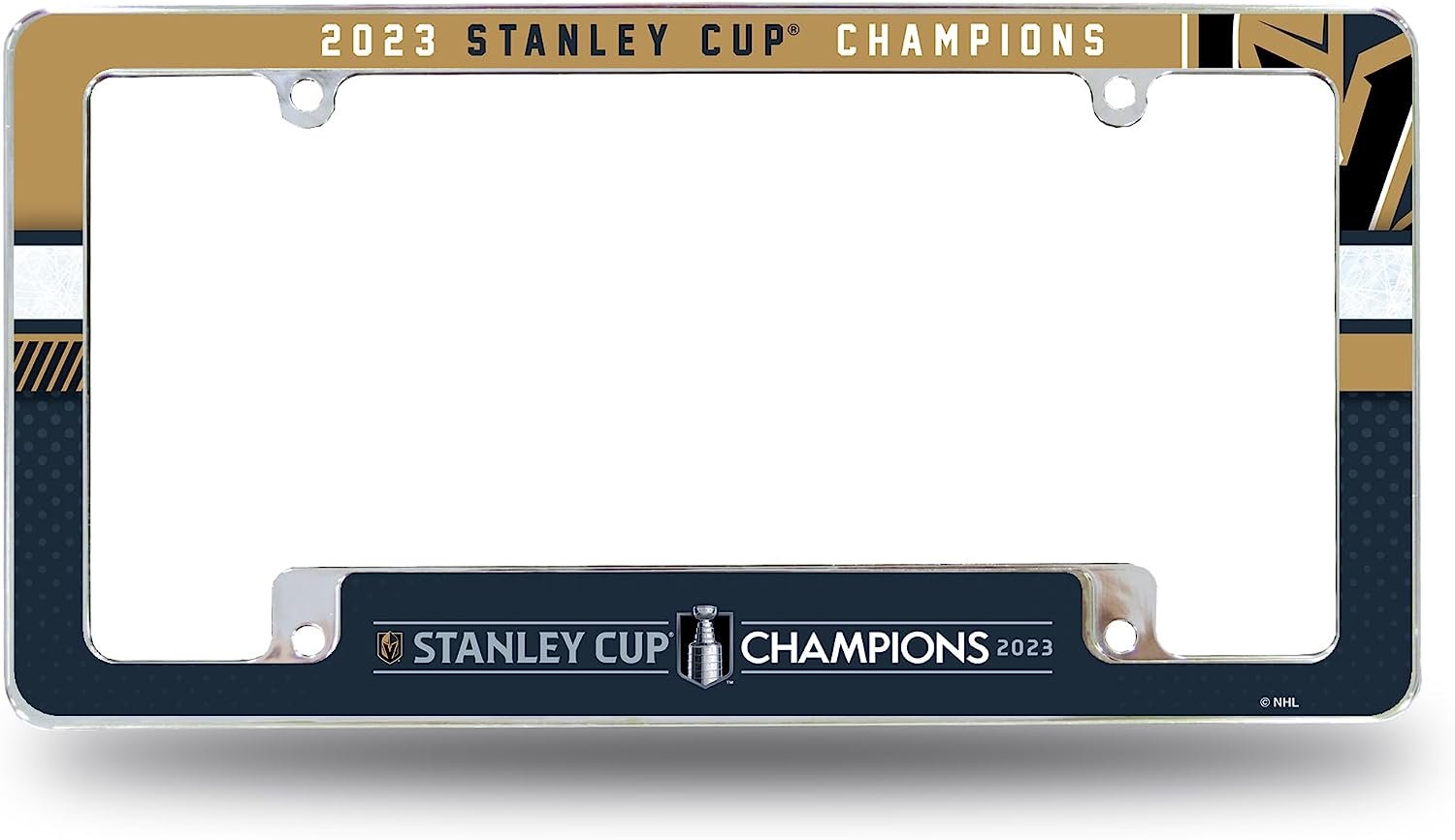 Vegas Golden Knights 2023 Stanley Cup Champions Premium Metal License Plate Frame Tag Cover, All Over Design, 6x12 Inch