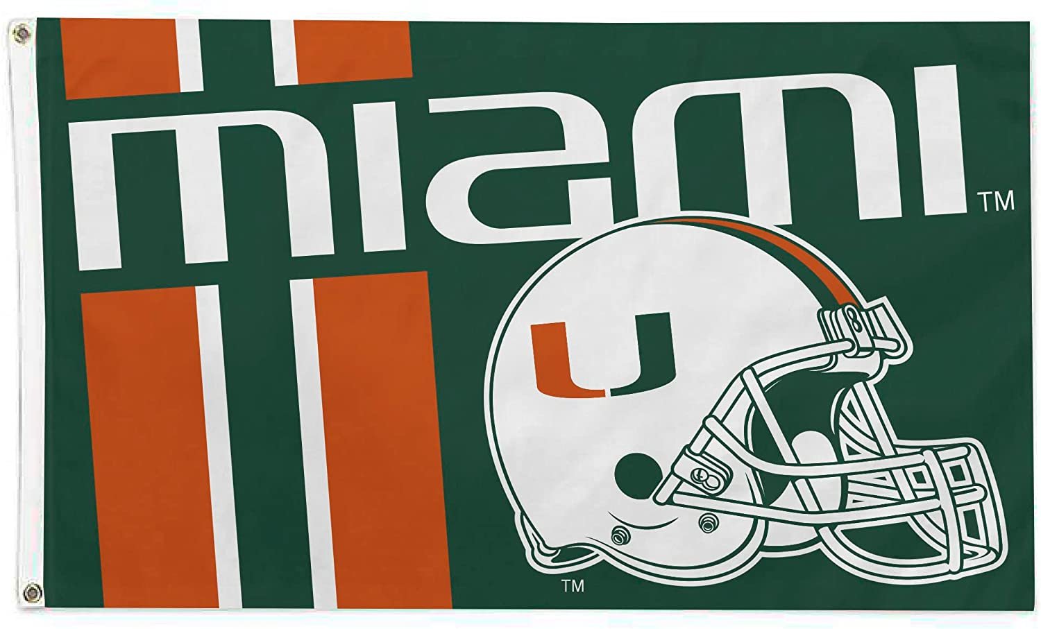 University of Miami Hurricanes Flag Banner 3x5 Feet Metal Grommets Helmet Design