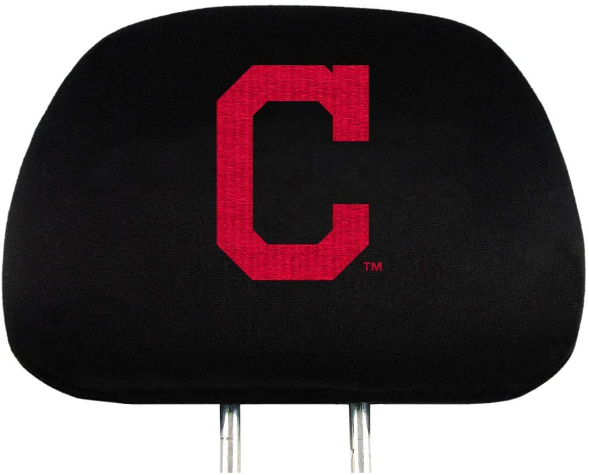 Cleveland Indians Premium Pair of Auto Head Rest Covers, Black, Elastic, 10x14 Inch