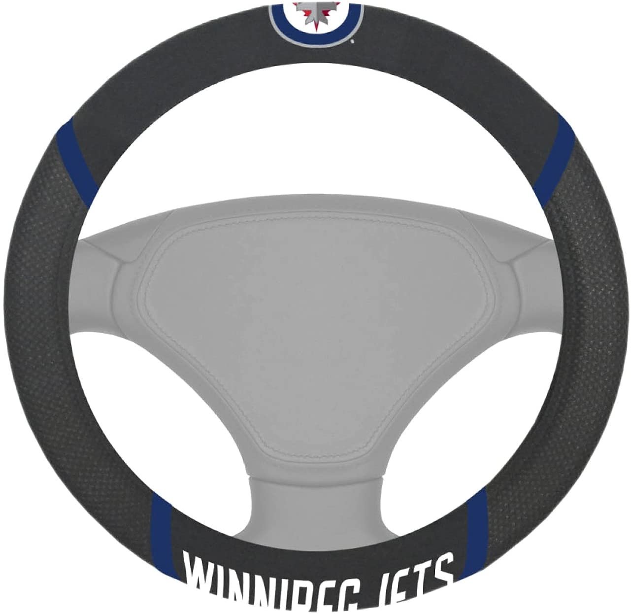 Winnipeg Jets Steering Wheel Cover Premium Embroidered Black 15 Inch