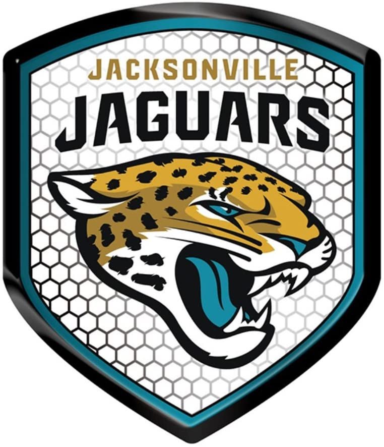 Jacksonville Jaguars High Intensity Reflector, Shield Shape, Raised Decal Sticker, 2.5x3.5 Inch, Home or Auto, Full Adhesive Backing