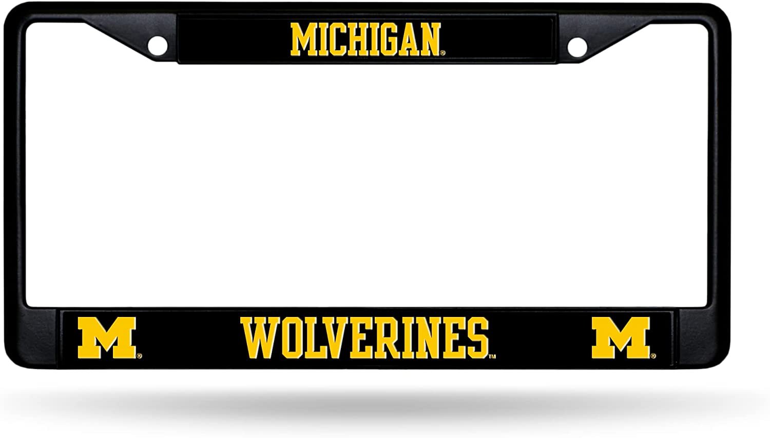 University of Michigan Wolverines Black Metal License Plate Frame Chrome Tag Cover 6x12 Inch