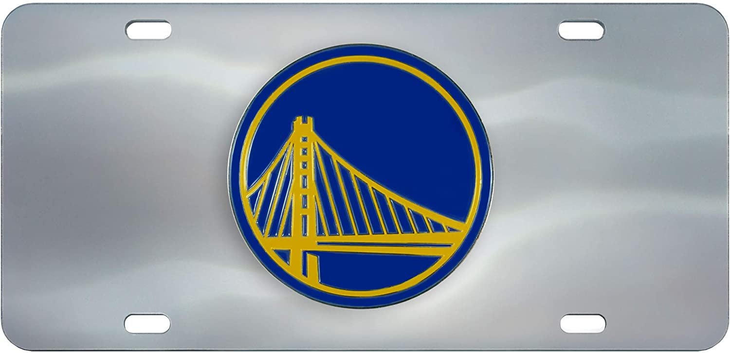 Golden State Warriors License Plate Tag, Premium Stainless Steel Diecast, Chrome, Raised Solid Metal Color Emblem, 6x12 Inch