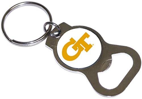 Georgia Tech Yellow Jackets Premium Solid Metal Bottle Opener Keychain, Silver Key Ring, Team Logo
