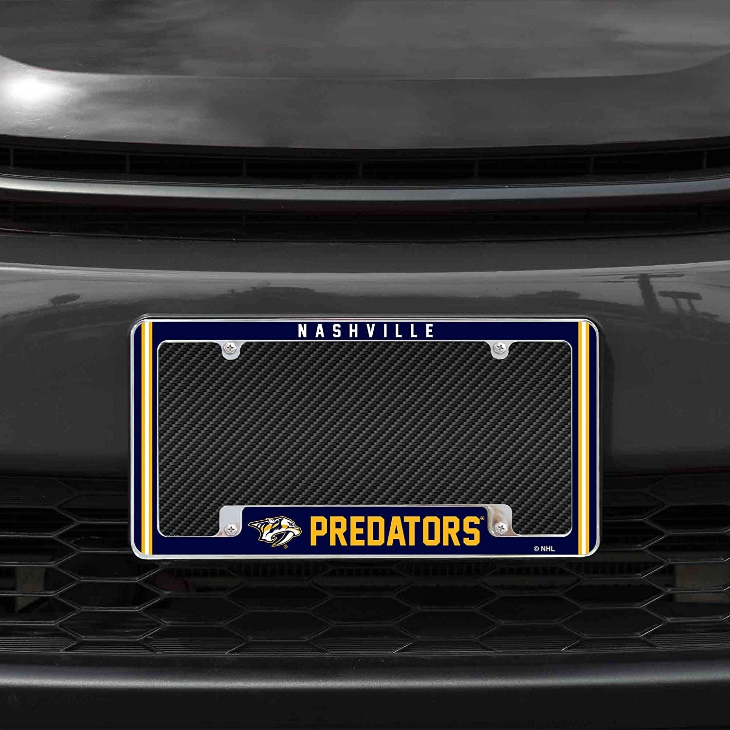 Nashville Predators Metal License Plate Frame Chrome Tag Cover Alternate Design 6x12 Inch