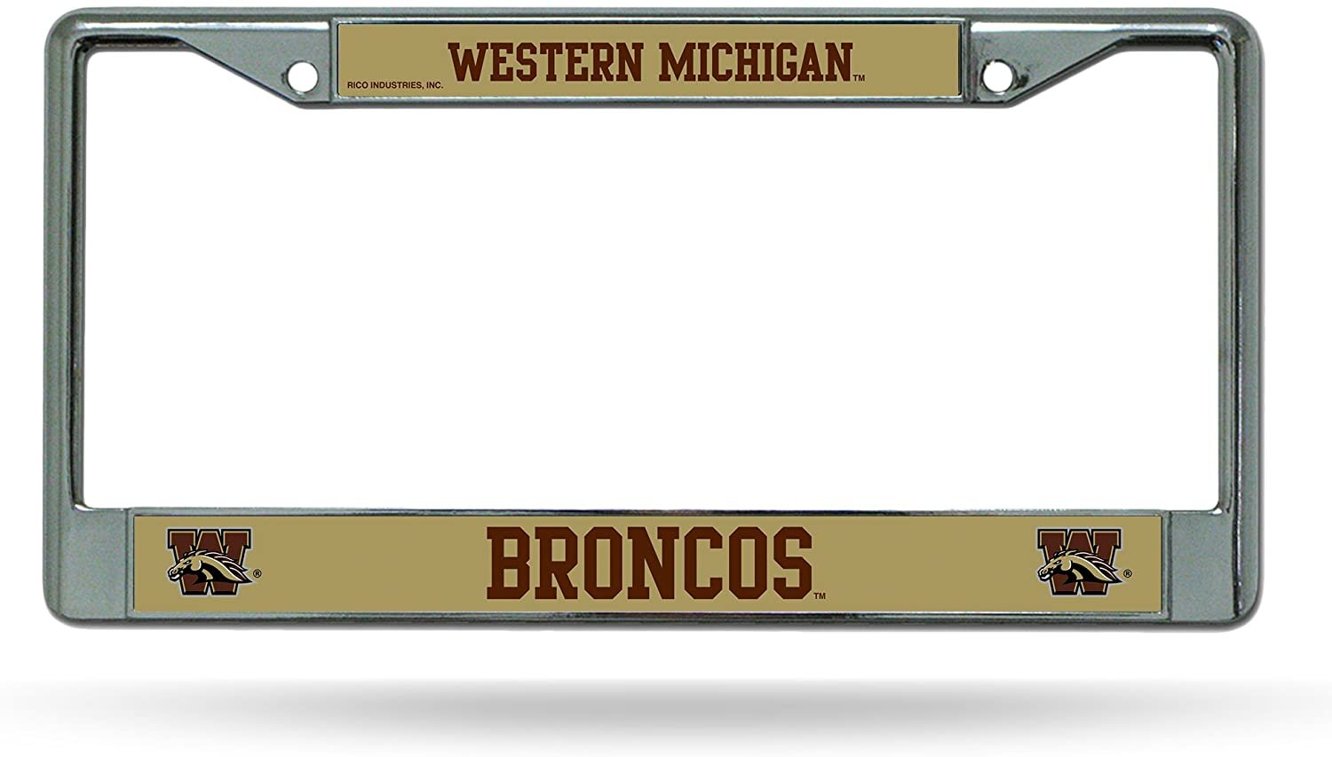 Western Michigan University Broncos Premium Metal License Plate Frame Chrome Tag Cover, 12x6 Inch