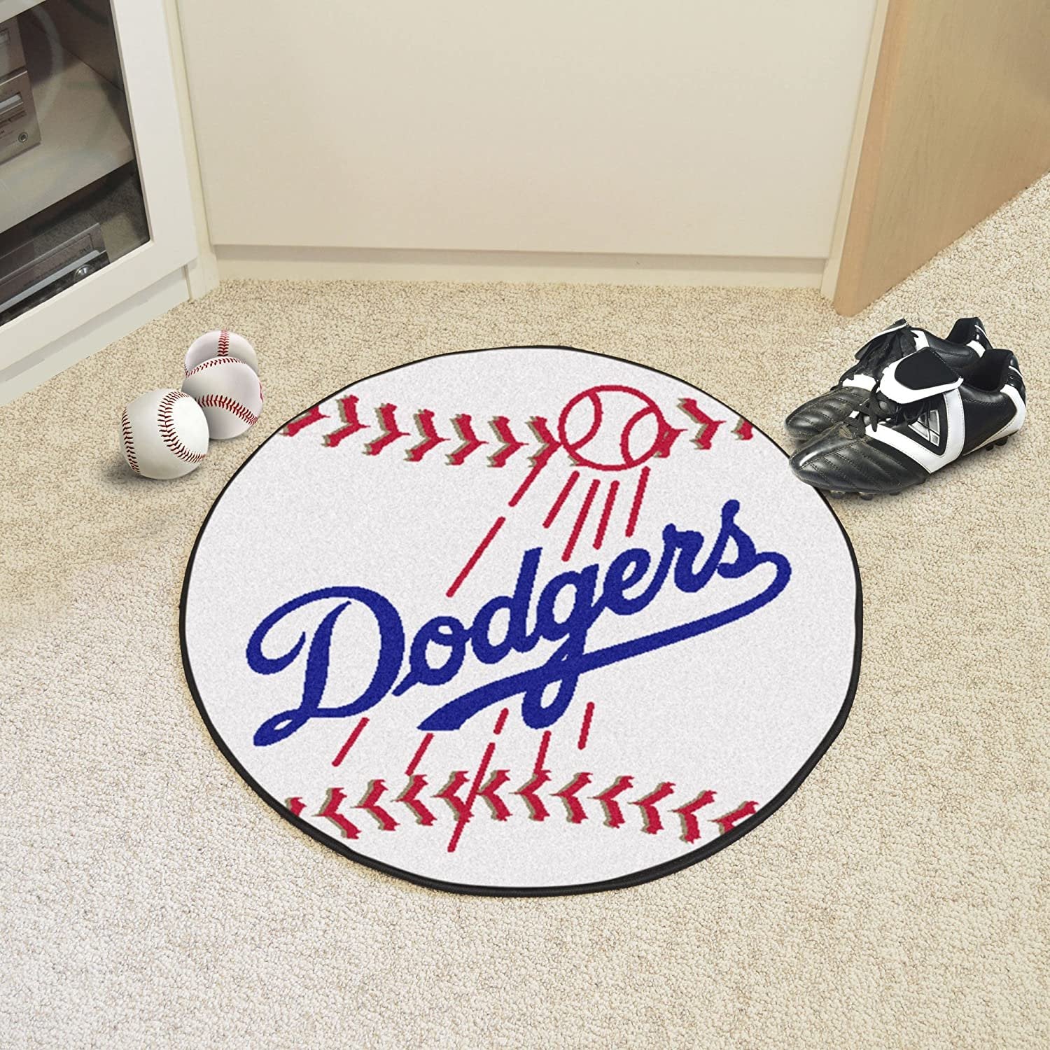 Los Angeles Dodgers 27 Inch Area Rug Floor Mat, Nylon, Anti-Skid Backing, Baseball Shaped