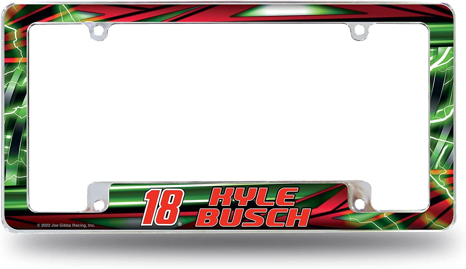 Kyle Busch #18 Metal License Plate Frame Chrome Tag Cover All Over Design 6x12 Inch Nascar