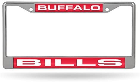 Buffalo Bills Chrome Metal License Plate Frame Tag Cover, Laser Acrylic Mirrored Inserts, 12x6 Inch