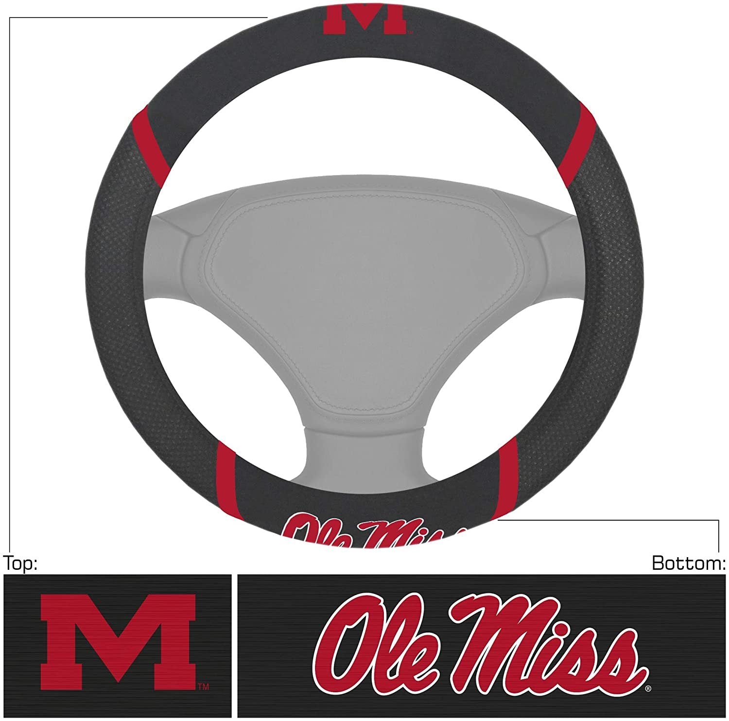 Mississippi Ole Miss Rebels Steering Wheel Cover Premium Embroidered Black 15 Inch University of