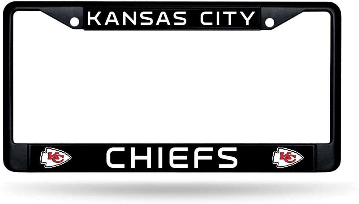 Kansas City Chiefs Black Metal License Plate Frame Chrome Tag Cover 6x12 Inch