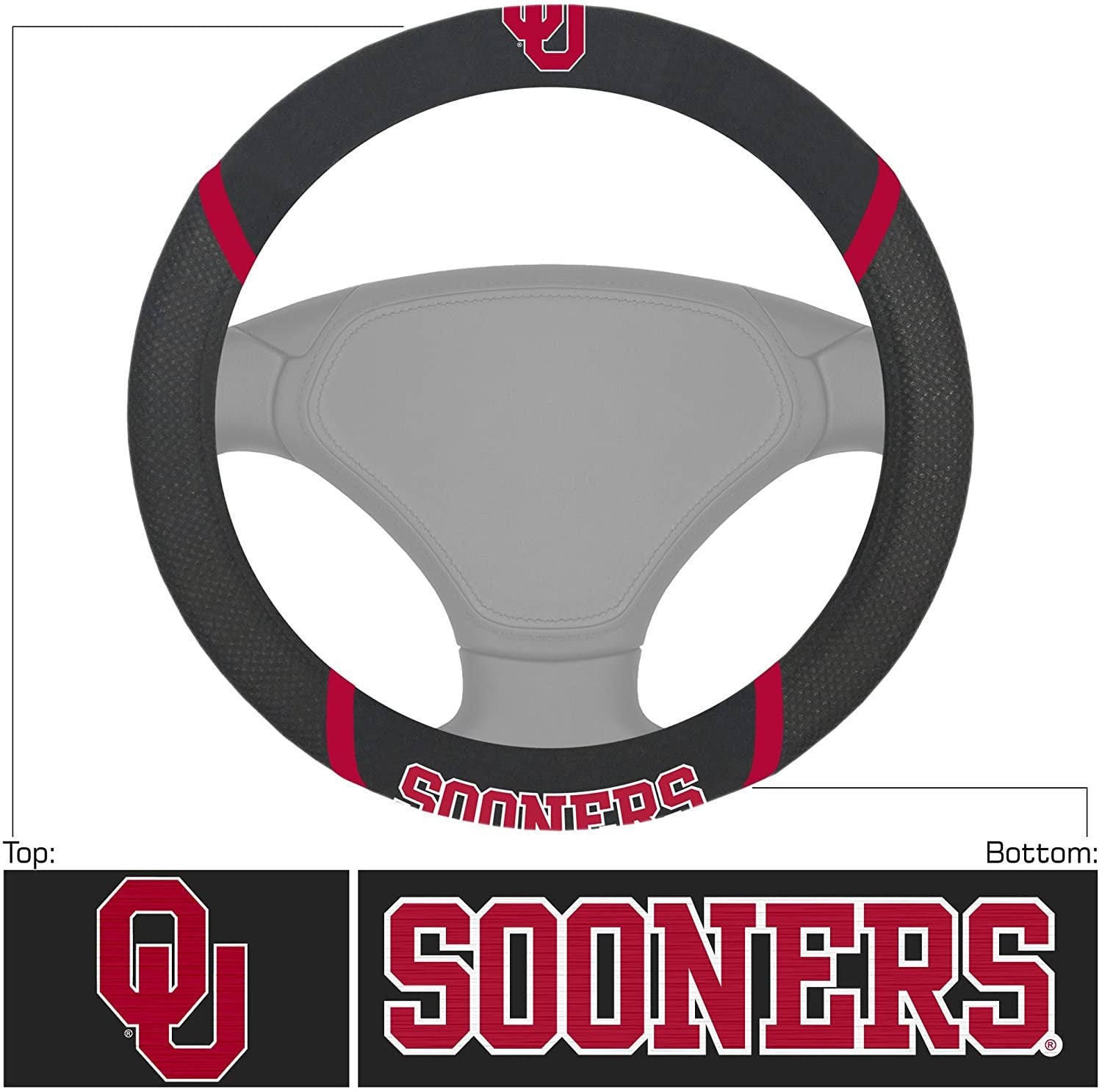Oklahoma Sooners Steering Wheel Cover Premium Embroidered Black 15 Inch University of