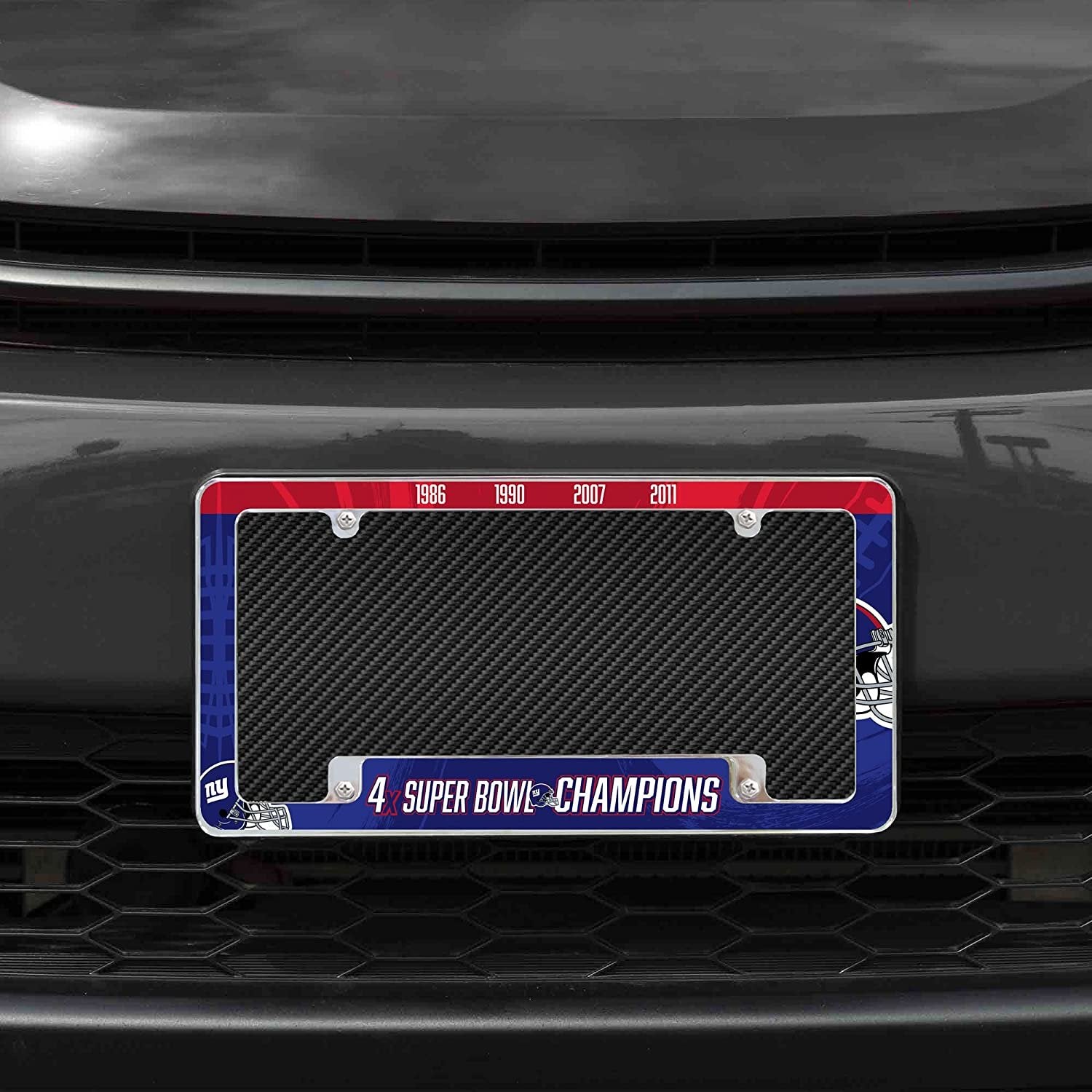 New York Giants Metal License Plate Frame Tag Cover 4 Time Champions Design 12x6 Inch