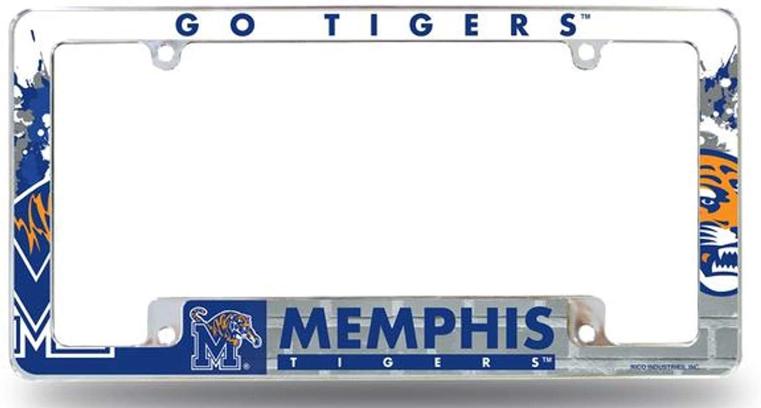 University of Memphis Tigers Metal License Plate Frame Tag Cover, All Over Design, 12x6 Inch