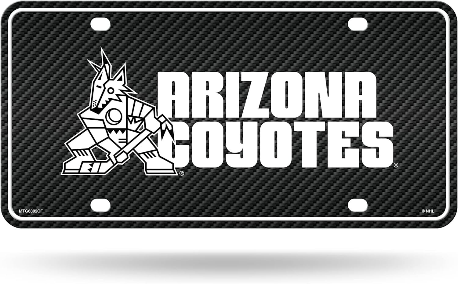 Arizona Coyotes Metal License Plate Tag Carbon Fiber Design Kachina Logo 12x6 Inch