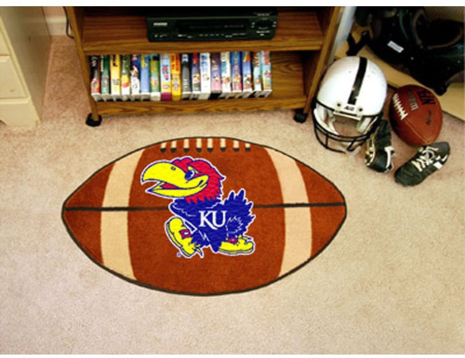 University of Kansas Jayhawks Floor Mat Area Rug, 20x32 Inch, Non-Skid Backing, Football Design