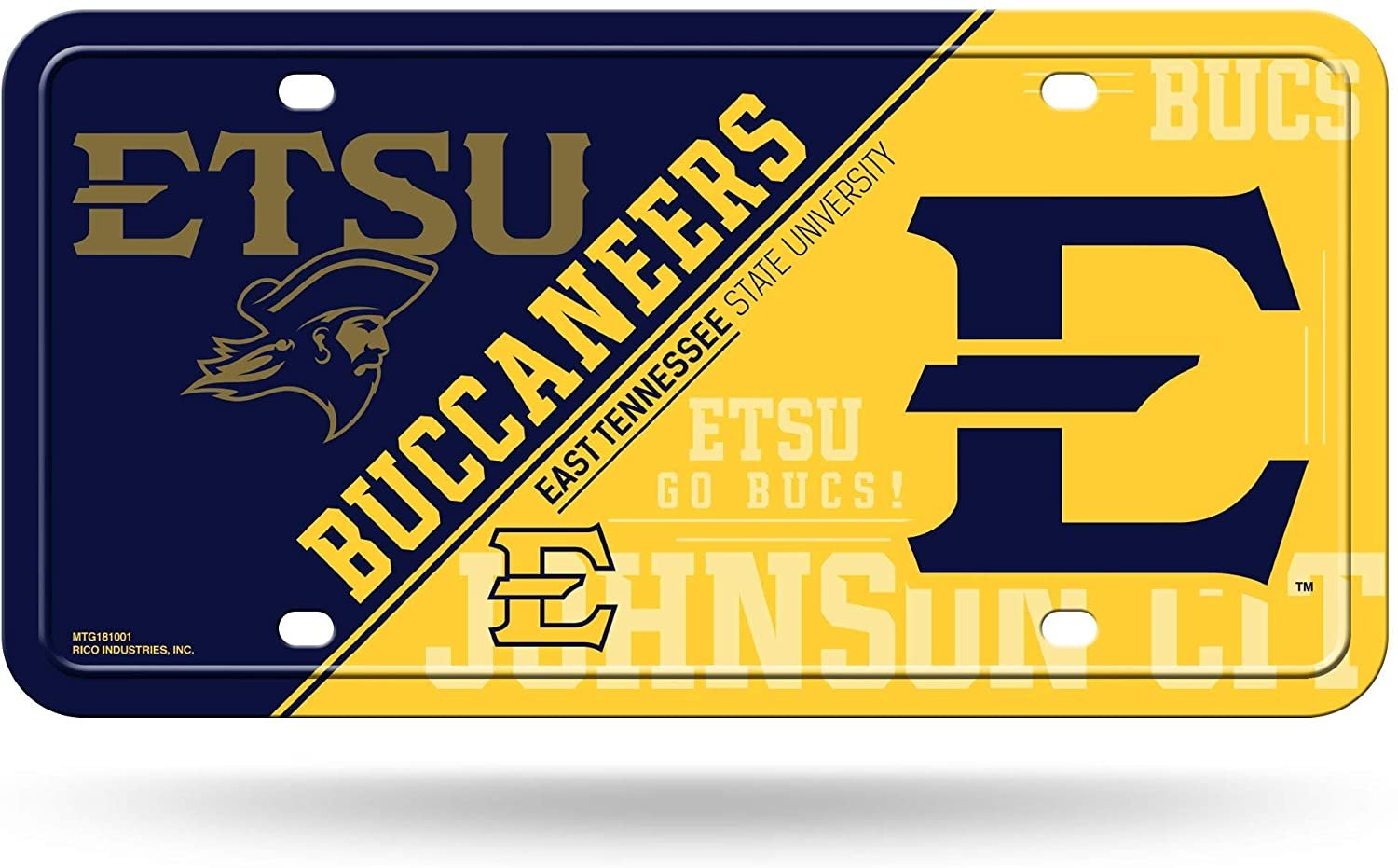 East Tennessee State Buccaneers Metal Auto Tag License Plate, Split Design, 6x12 Inch