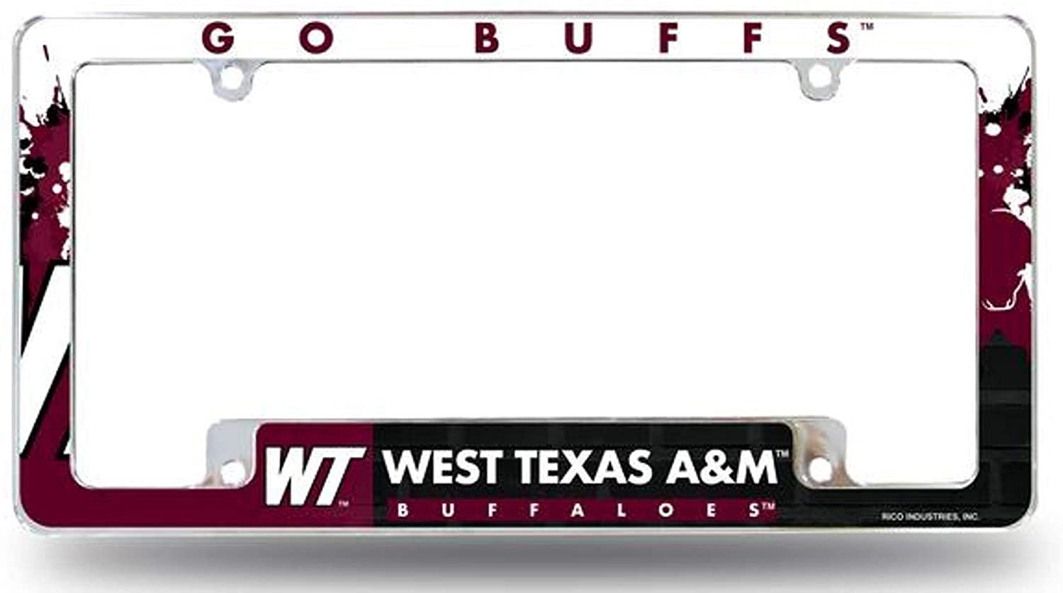 West Texas A&M University Buffaloes Metal License Plate Frame Tag Cover, All Over Design, 12x6 Inch