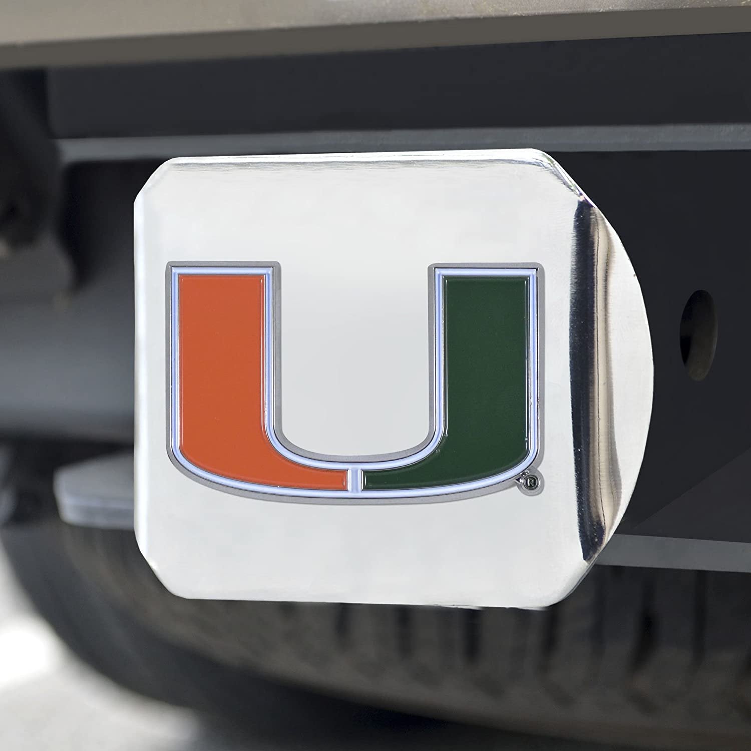 Miami Hurricanes Hitch Cover Solid Metal with Raised Color Metal Emblem 2" Square Type III University of