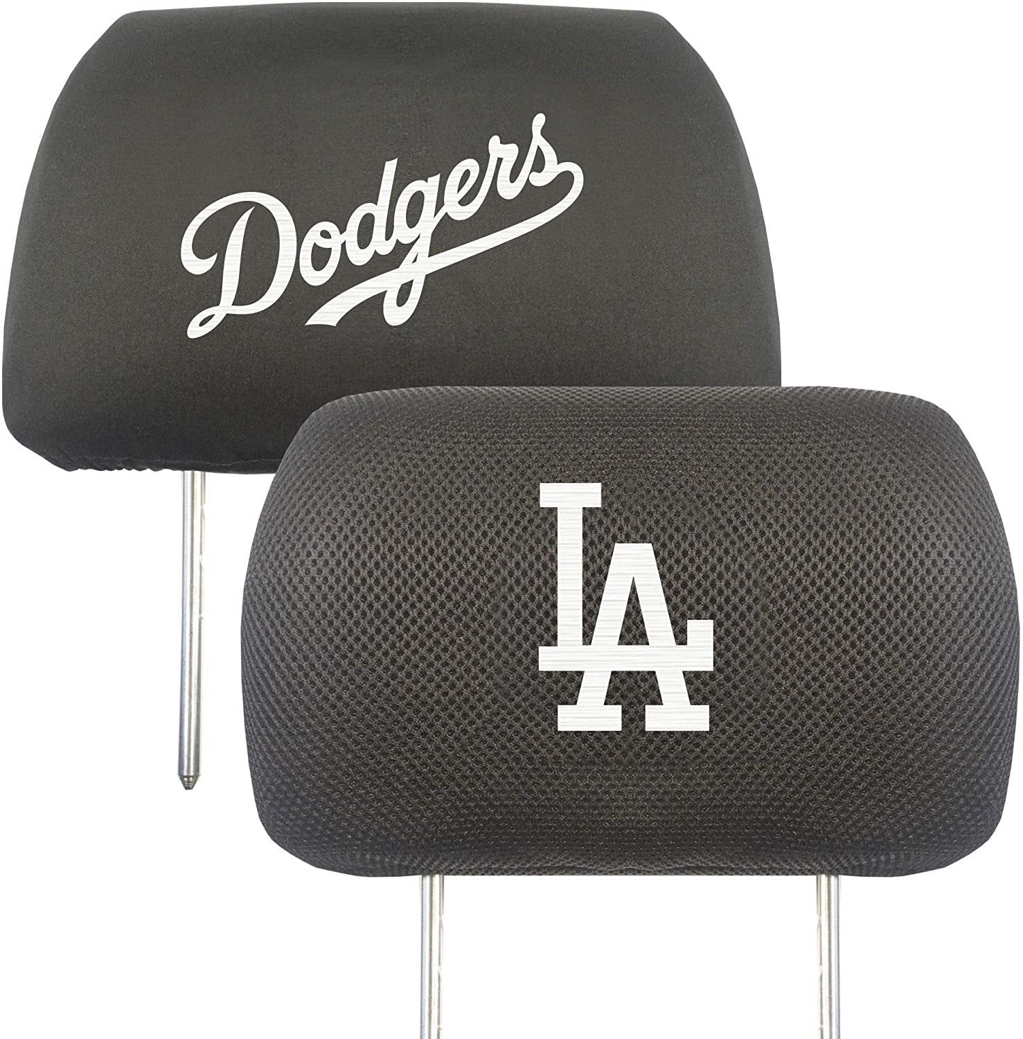 Los Angeles Dodgers Pair of Premium Auto Head Rest Covers, Embroidered, Black Elastic, 14x10 Inch