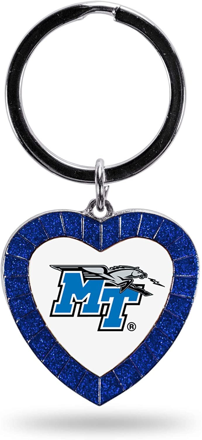 Middle Tennessee State University Blue Raiders Rhinestone Heart Colored Keychain, Royal, 3-inches in length