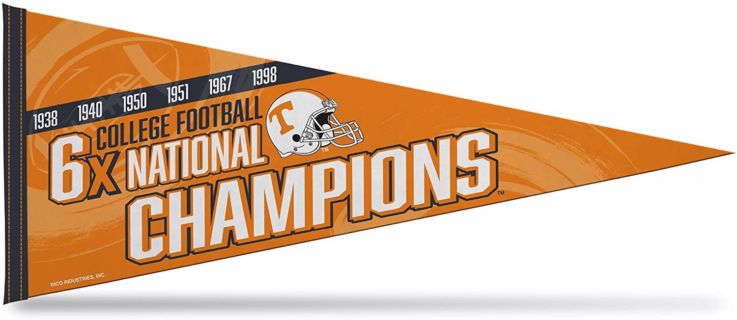 University of Tennessee Volunteers 6-Time Champions Soft Felt Pennant, 12x30 Inch, Easy To Hang