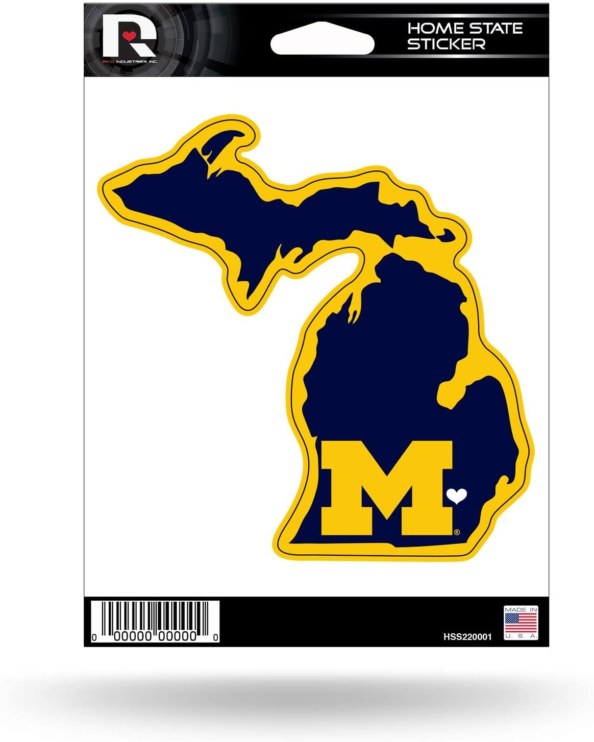 University of Michigan Wolverines 5 Inch Sticker Decal, Home State Design, Flat Vinyl, Full Adhesive Backing