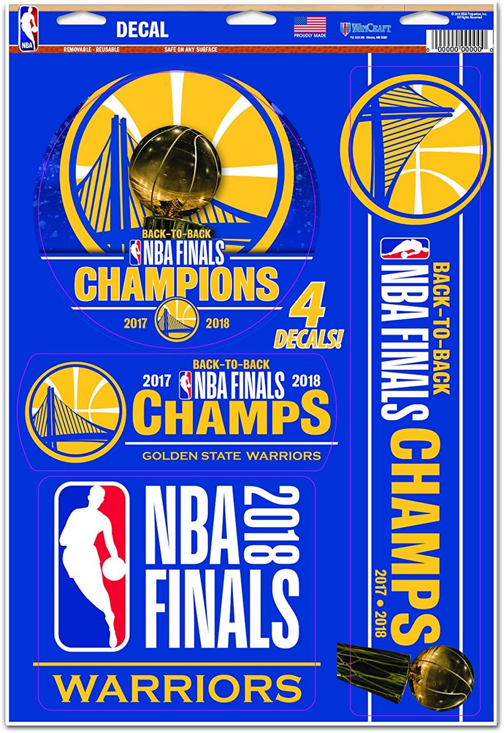 Golden State Warriors 2018 NBA Finals Champions 11x17 Inch Multi Decal Sticker Sheet