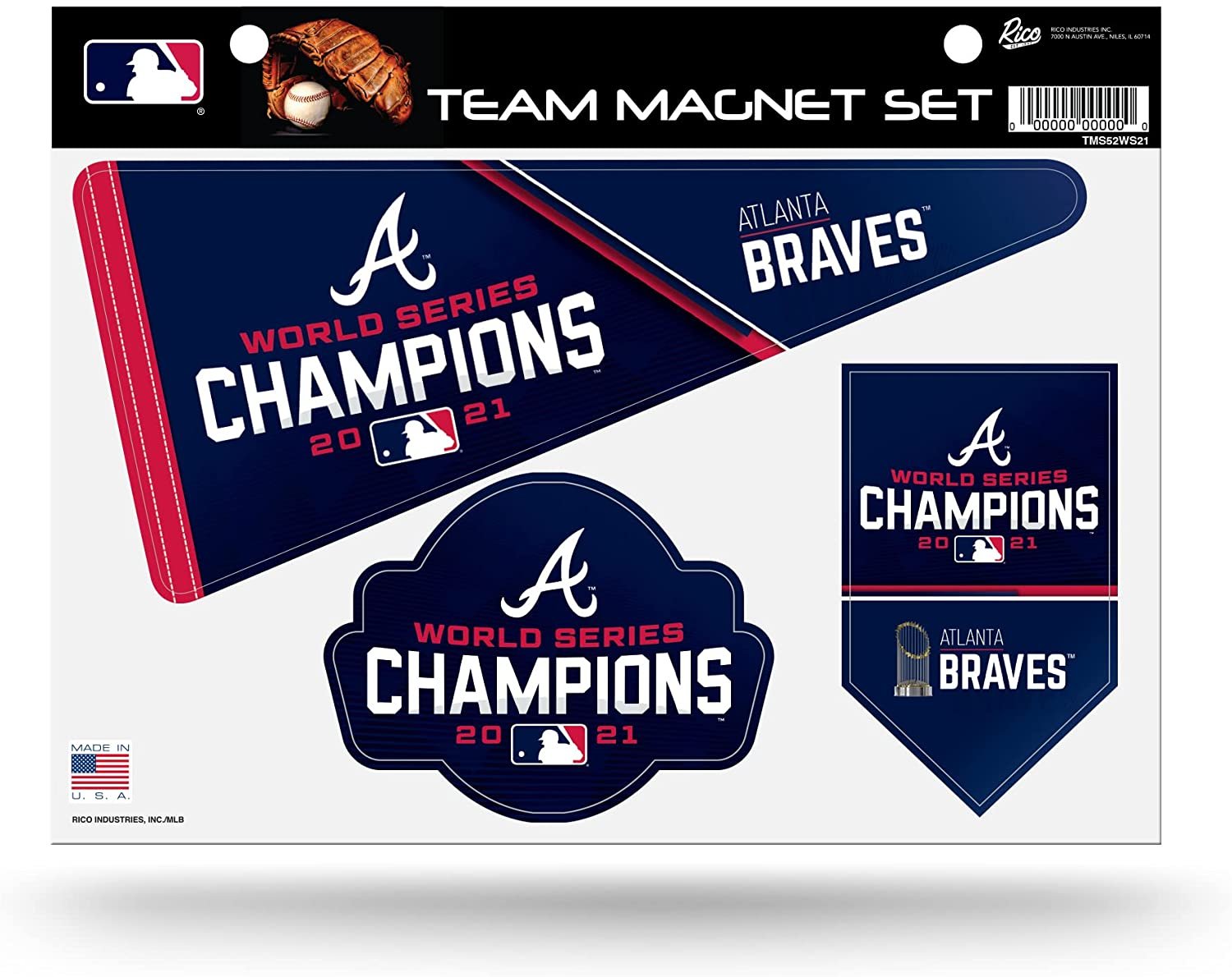 Atlanta Braves 2021 World Series Champions Team Multi Magnet Set, 8.5x11 Inch Sheet, Die Cut, Auto Home