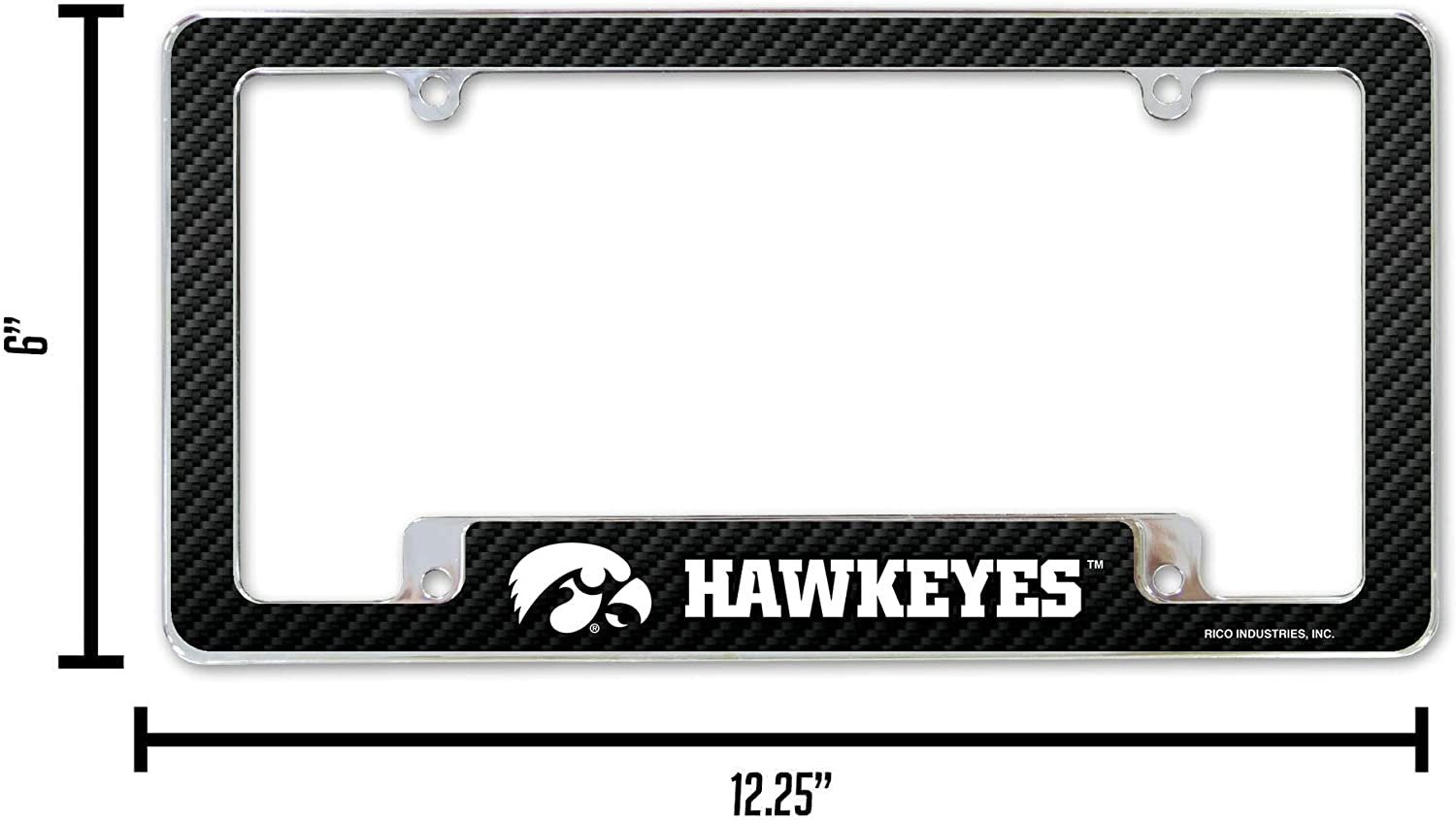 University of Iowa Hawkeyes Metal License Plate Frame Chrome Tag Cover 12x6 Inch Carbon Fiber Design