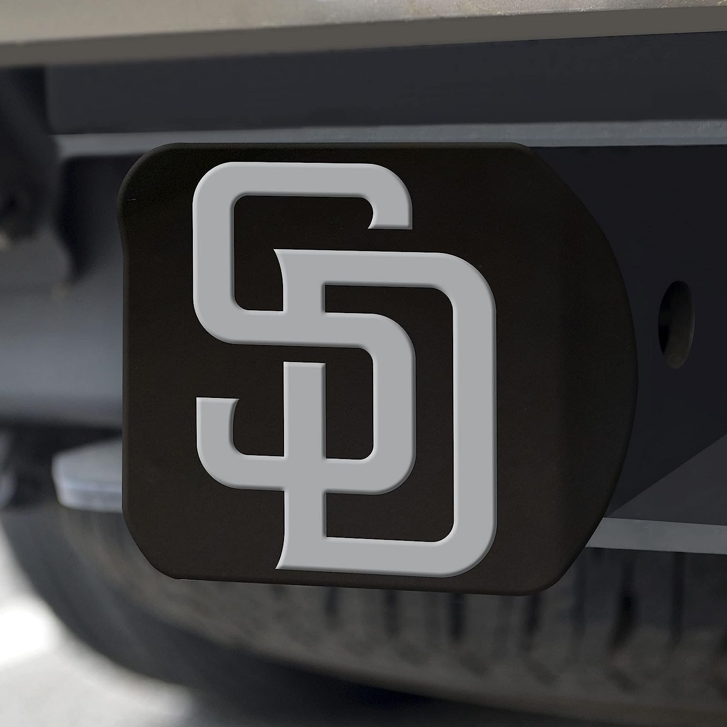 San Diego Padres Solid Black Metal Hitch Cover with Metal Emblem 2 Inch Square Type III