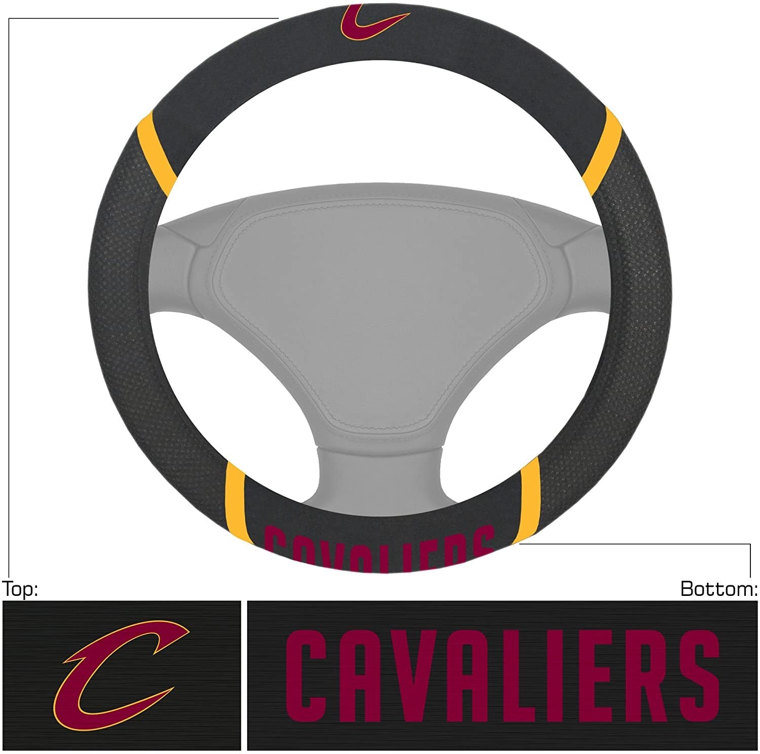 Cleveland Cavaliers Steering Wheel Cover Premium Embroidered Black 15 Inch