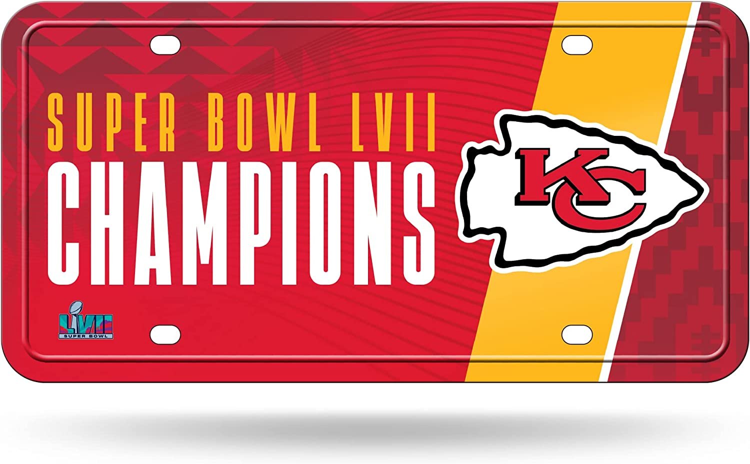 Kansas City Chiefs Metal Auto Tag License Plate, 2023 Super Bowl LVII Champions, 12x6 Inch
