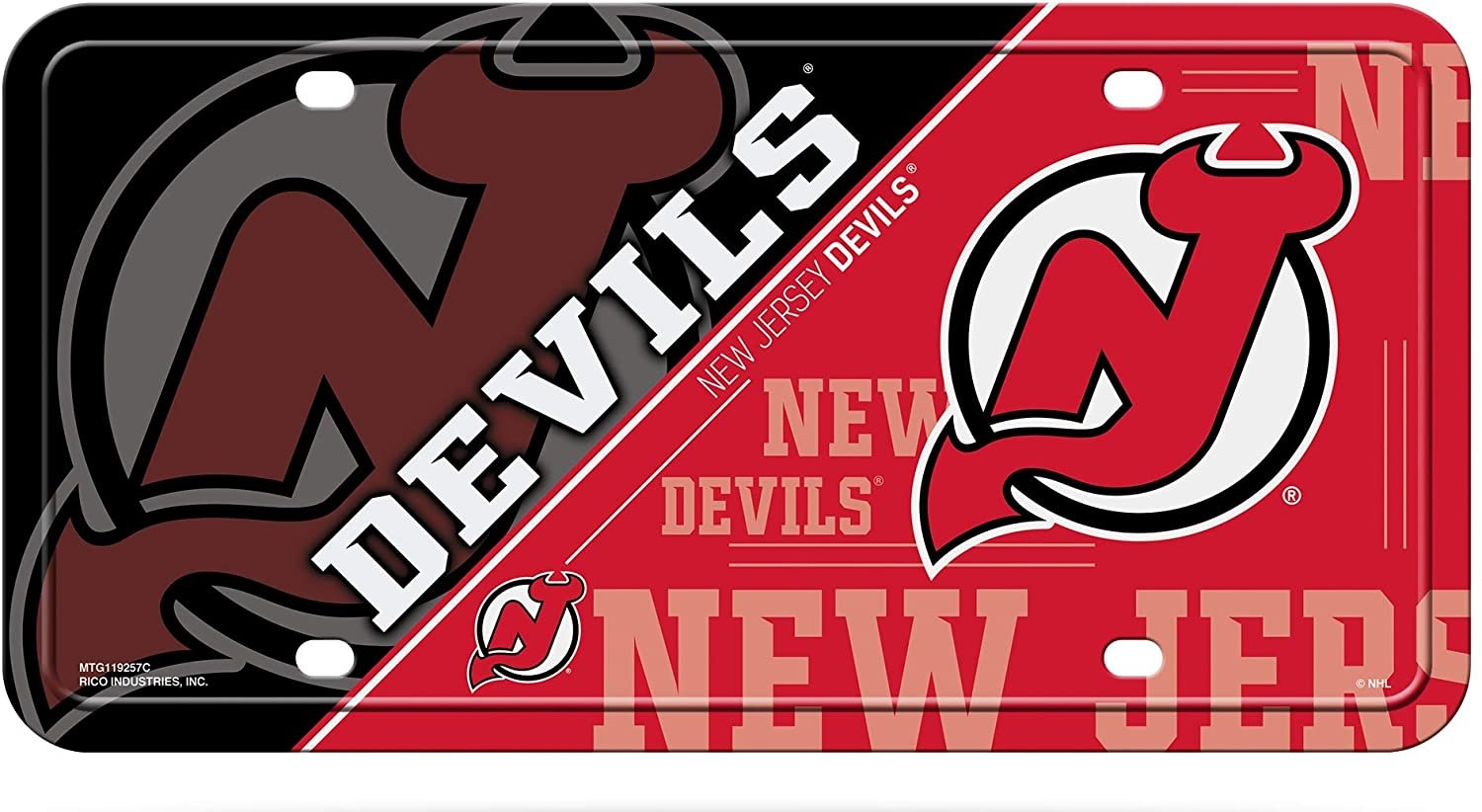 New Jersey Devils Metal Auto Tag License Plate, Split Design, 6x12 Inch