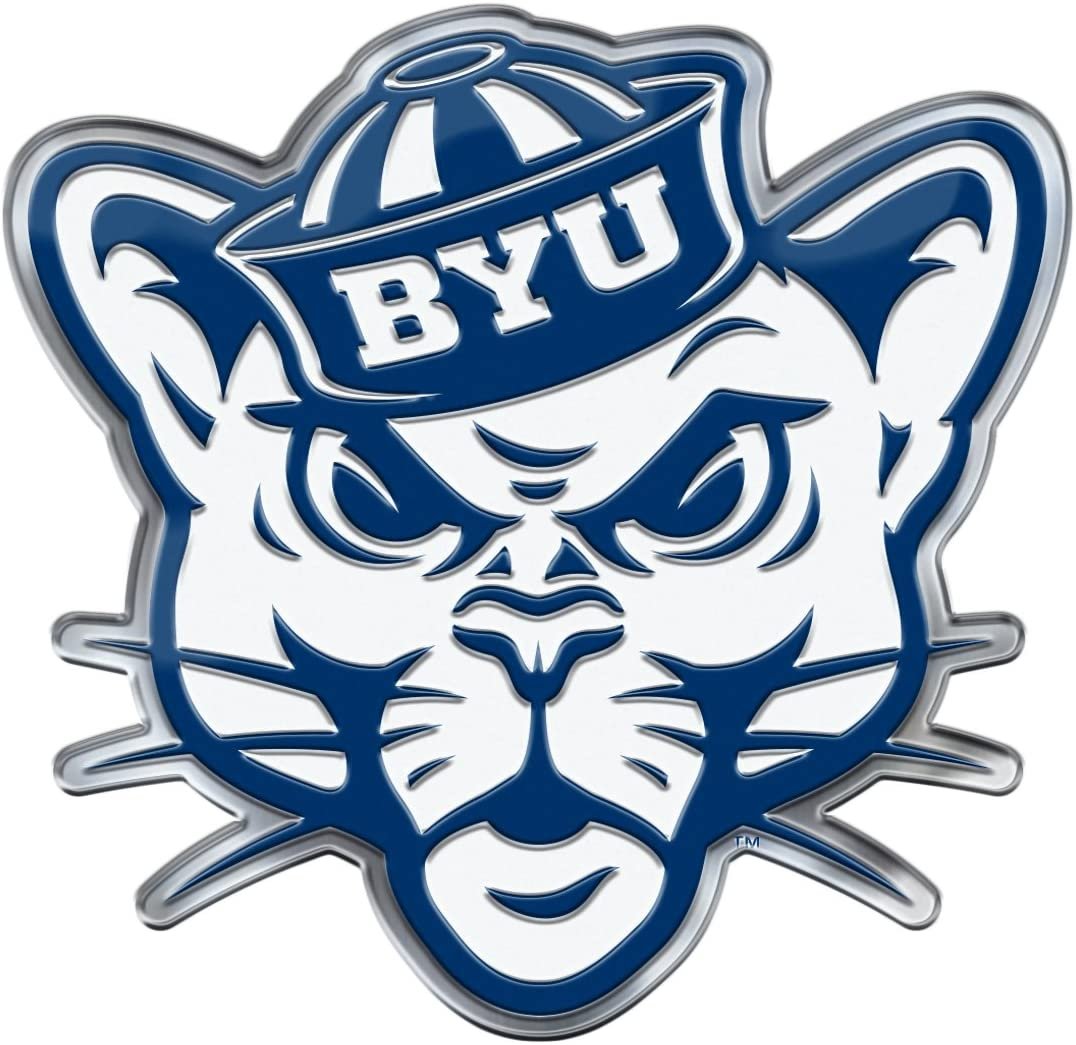 Brigham Young University BYU Cougars Premium Aluminum Metal Raised Auto Emblem, Alternate Logo, Color Embossed, Full Adhesive Backing