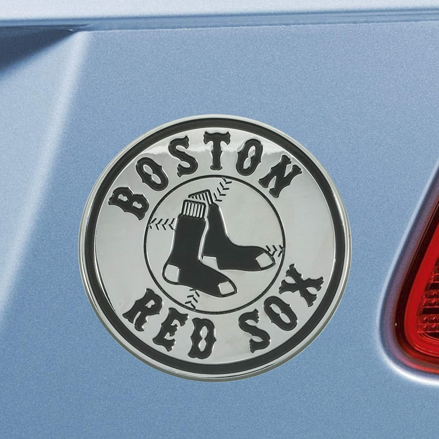 Boston Red Sox Premium Solid Metal Raised Auto Emblem, Round Logo, Shape Cut, Adhesive Backing