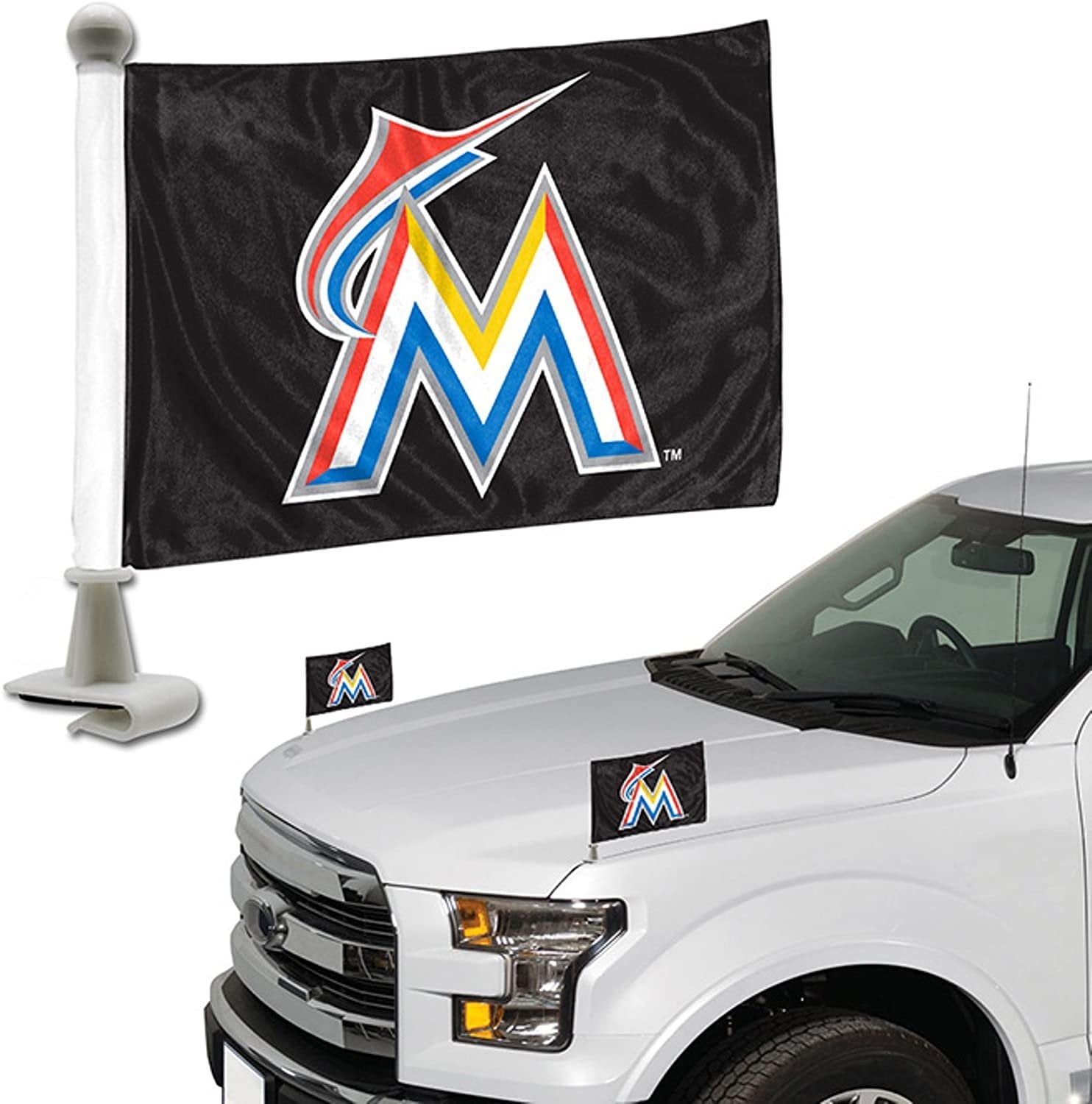 ProMark Miami Marlins 2-Pack Ambassador Style Auto Flag Car Banner Set Baseball