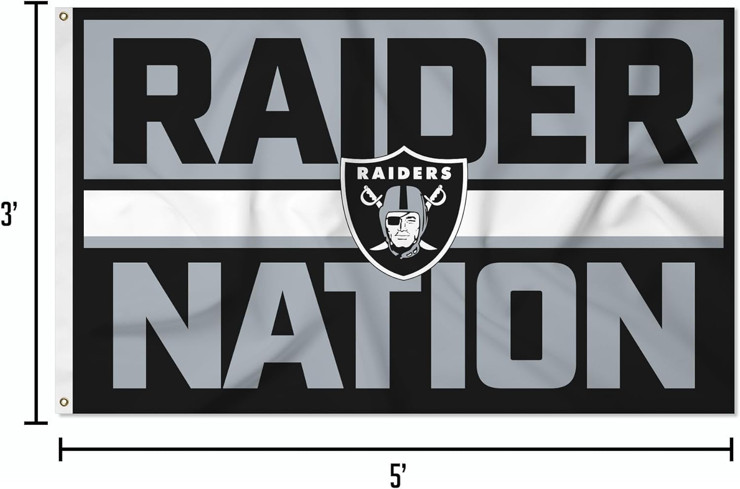 Las Vegas Raiders Premium 3x5 Foot Flag Banner, Bold Design, Metal Grommets, Outdoor Indoor Use, Single Sided