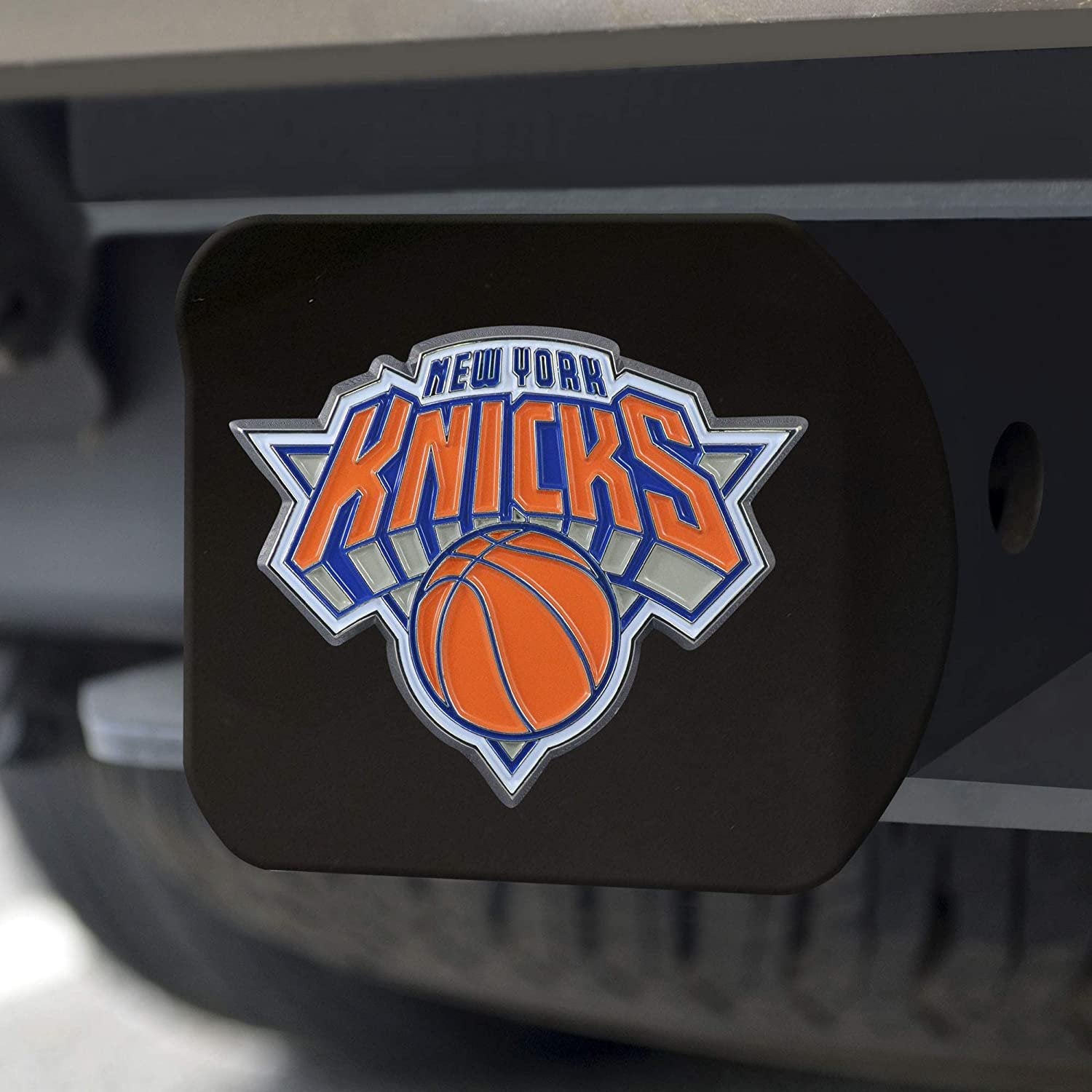New York Knicks Solid Metal Black Hitch Cover with Color Metal Emblem 2 Inch Square Type III
