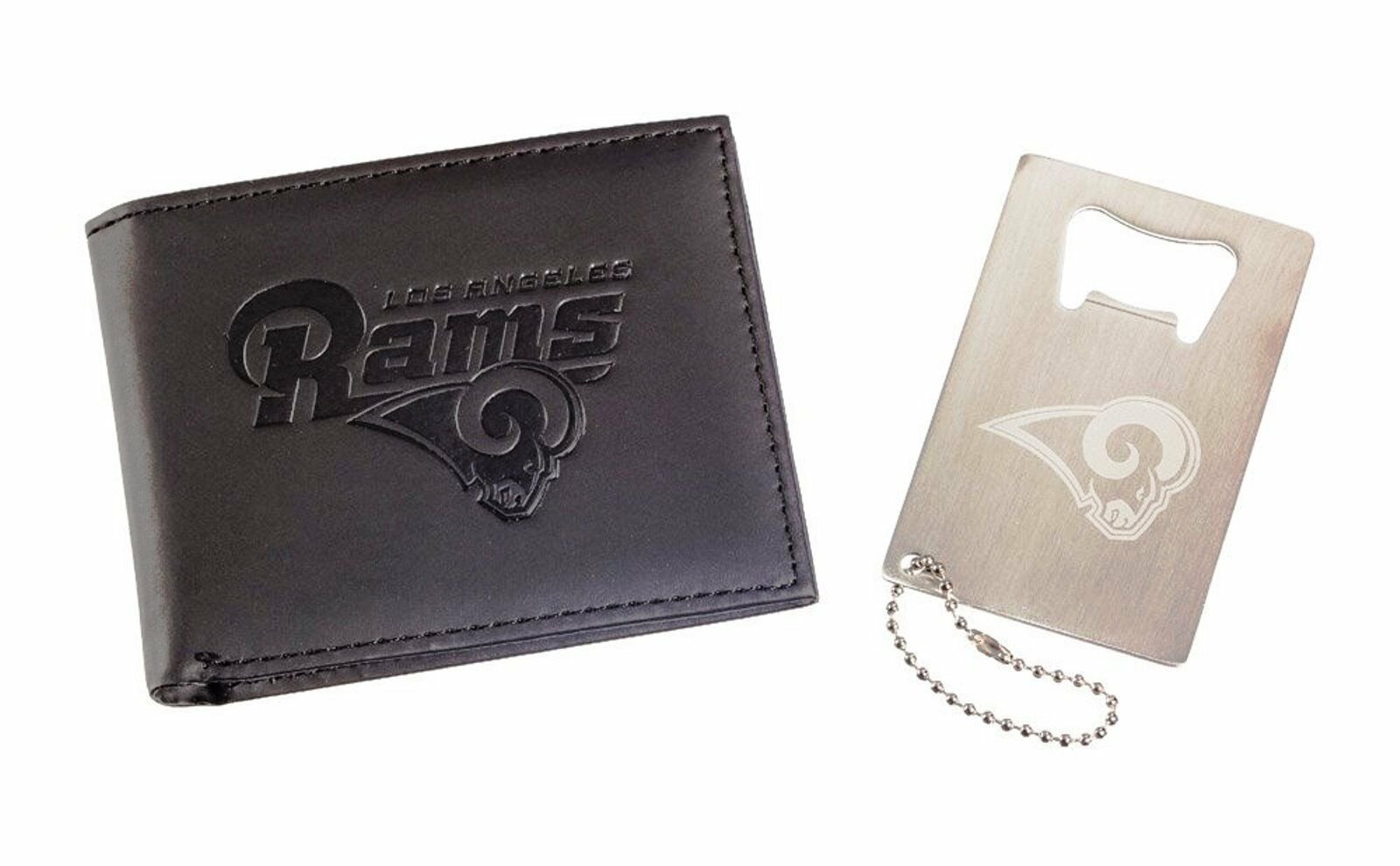 Los Angeles Rams Premium Leather Wallet Bottle Opener Keychain Gift Set Football