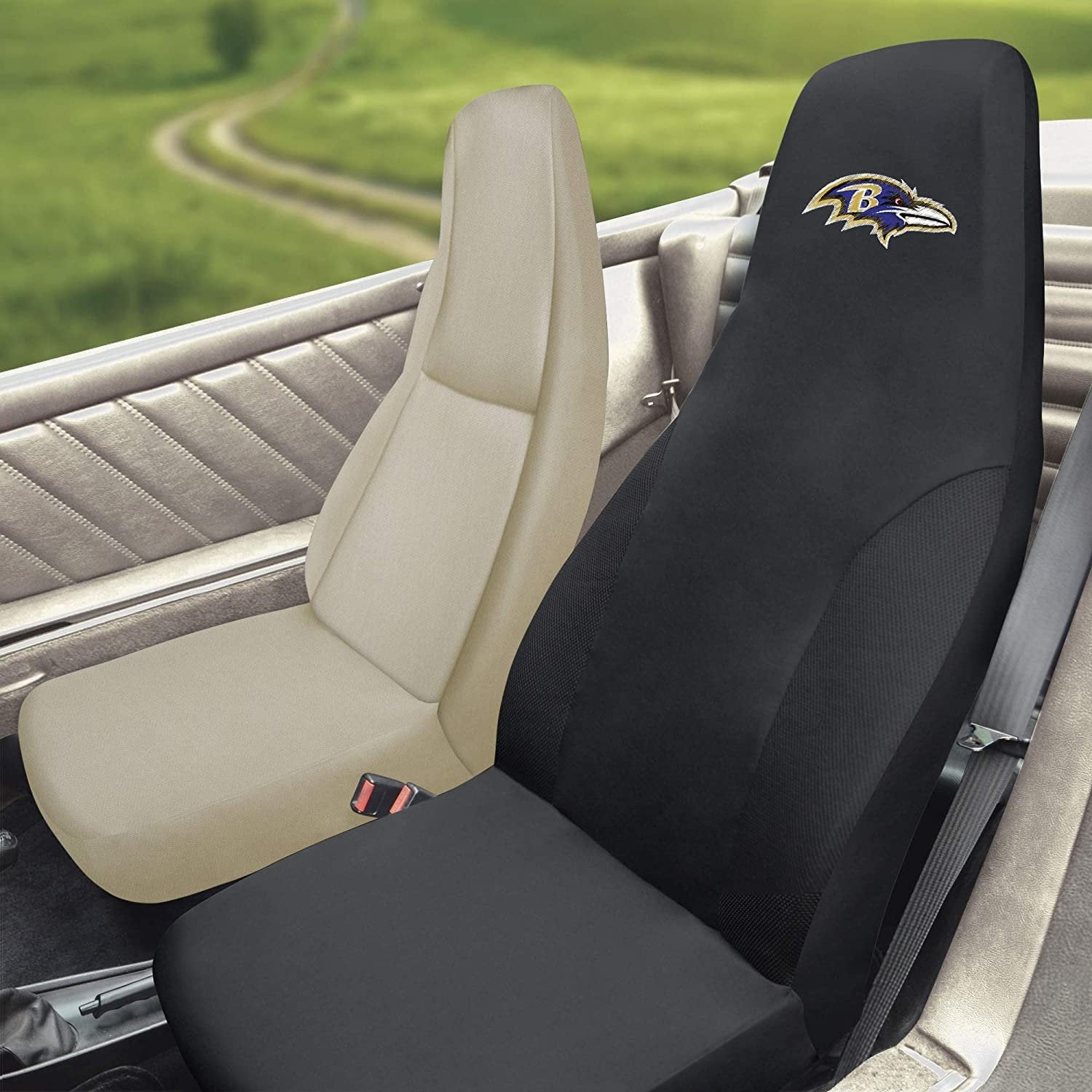 NFL Baltimore Ravens Embroidered Seat Cover, Black, 20"x48"