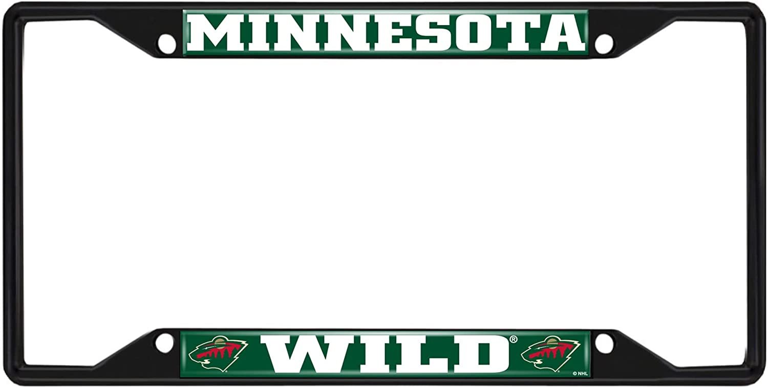 Minnesota Wild Black Metal License Plate Frame Tag Cover, 6x12 Inch