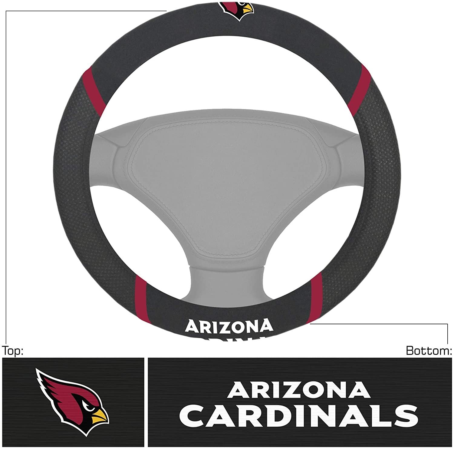 Arizona Cardinals Steering Wheel Cover Premium Black Embroidered 15 Inch